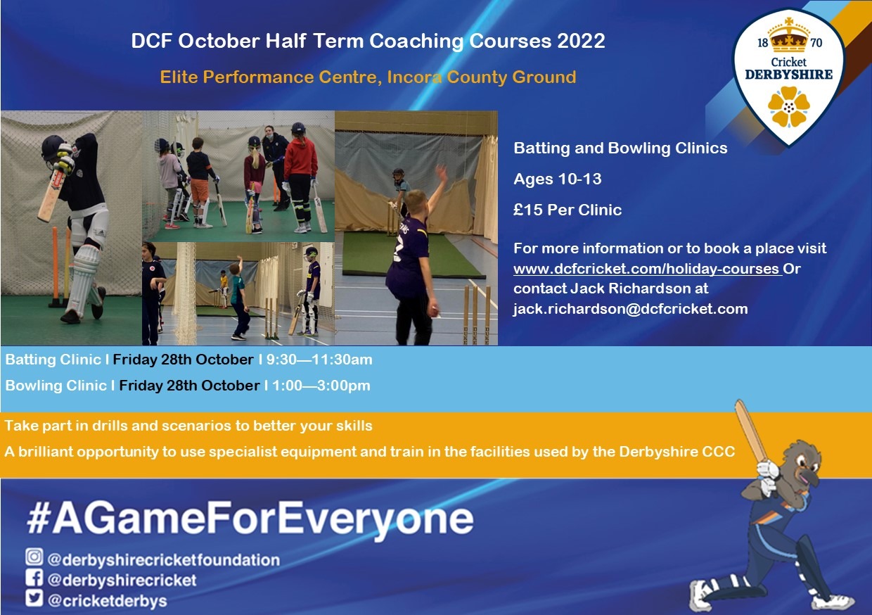 DCF October Half Term Junior Falcons and Clinics Derbyshire Cricket